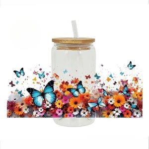 Floral Butterfly Frosted Tumbler
